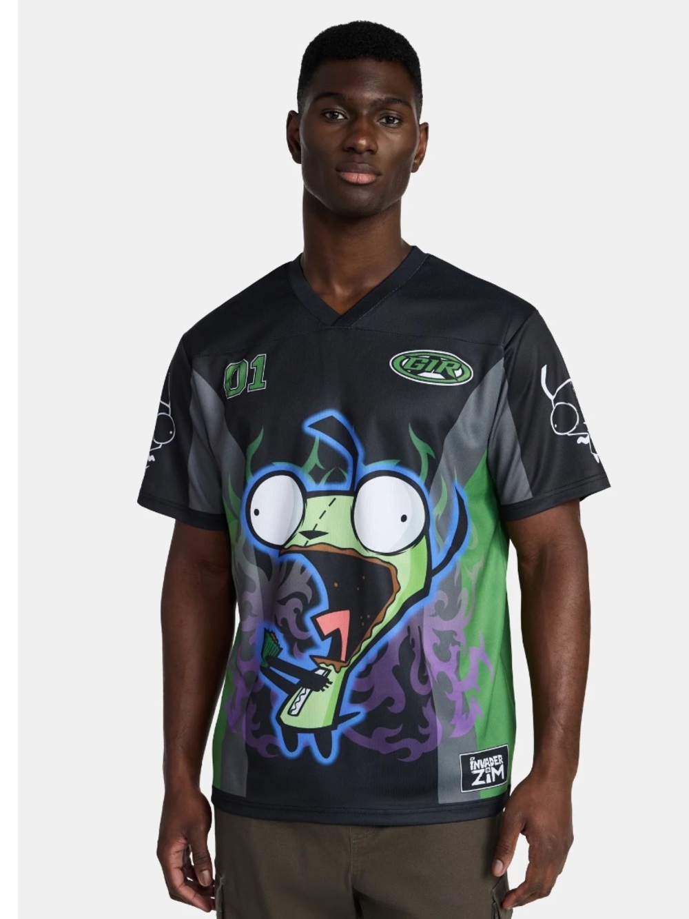 Men's Nickelodeon Soccer Graphic V-Neck Jersey Shirt - Black & Green, NEW